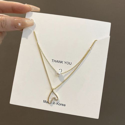 Nouveau Collier En Queue De Poisson En Nacre A Double Couche De La Corée Du Sud Collier De Perles De Conception De Niche De Luxe Léger Pour Femmes Chaîne De Clavicule Haut De Gamme-Sw-X1080 Or