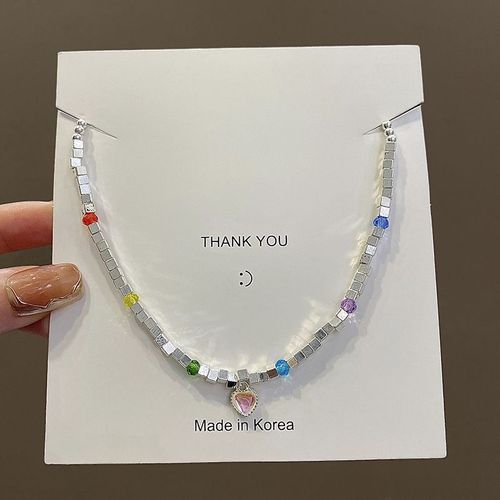 Ins Wind Blanc Moonlight Coeur Collier Femme Rétro Niche Design Perlé Cassé Argent Chandail Chaîne Personnalité Polyvalente Accessoires-Sw-X1059 Argent