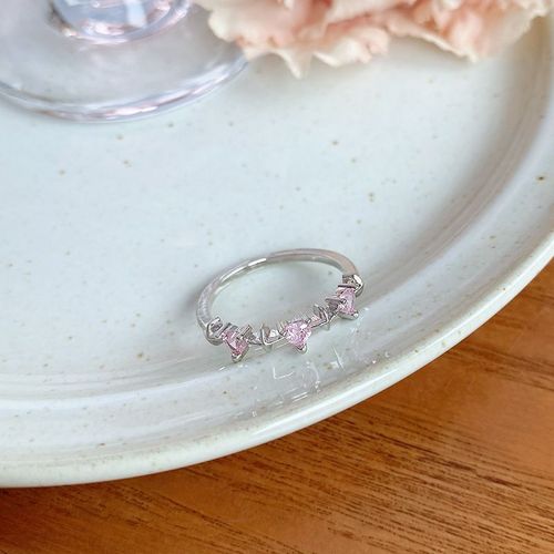 Rose Zircon Amour Bague Femme Luxe Niche Conception Bague En Argent Bague Japonaise Et Coréenne Doux Tempérament Bijoux-J834 Argent-No.7