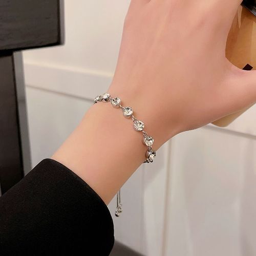 Version Coréenne De Style Ins Nouveau Flash Diamant Bracelet Femmes Lumiere Luxe Niche Personnalité Bracelet En Argent Pull-Out Main Bijoux-Sw-D015 Argent