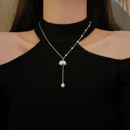 Ins Style Perle Amour Titane Acier Collier Femmes All-Match Lumiere Luxe Niche Haut De Gamme Clavicule Chaîne Accessoires-X1021 Or#Titanium Acier