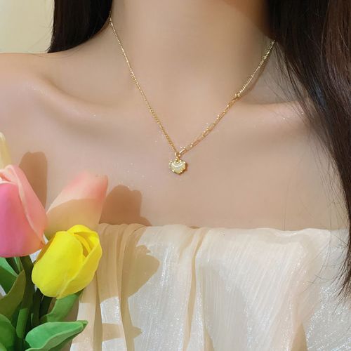 Ins Style Perle Amour Titane Acier Collier Femmes All-Match Lumiere Luxe Niche Haut De Gamme Clavicule Chaîne Accessoires-X1065 Or#Titanium Acier