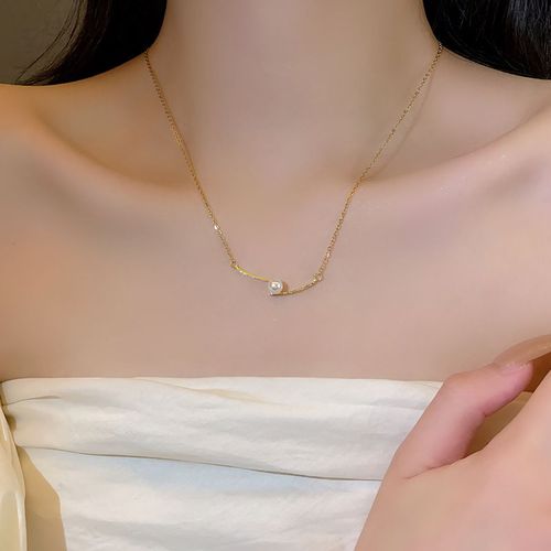 Ins Vent Perle Amour Titane Acier Collier Femmes All-Match Lumiere Luxe Niche Haut De Gamme Clavicule Chaîne Accessoires-X1128 Or#Titanium Acier