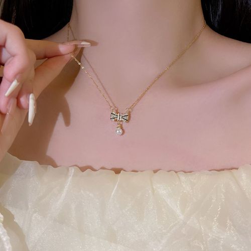 Ins Style Perle Amour Titane Acier Collier Femmes All-Match Lumiere Luxe Niche Haut De Gamme Clavicule Chaîne Accessoires-X1107 Or#Titanium Acier