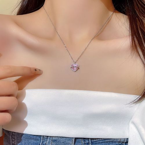 Ins Vent Perle Amour Titane Acier Collier Femmes All-Match Lumiere Luxe Niche Haut De Gamme Clavicule Chaîne Accessoires-X1079 Argent#Titanium Acier