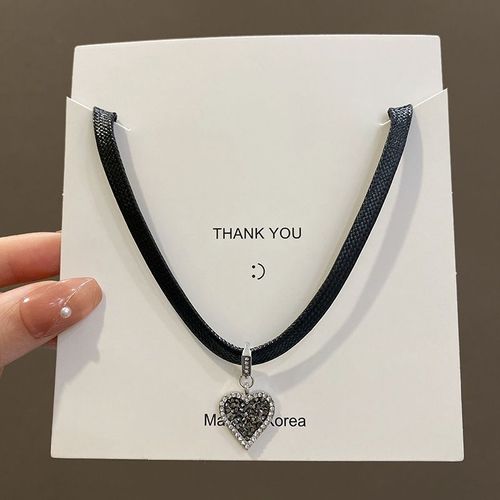 Rétro Français Noir Coeur Collier Femmes Doux Cool Vent Niche Tempérament Cuir Corde Collier Internet Célébrité Accessoires-Sw-X1048 Noir