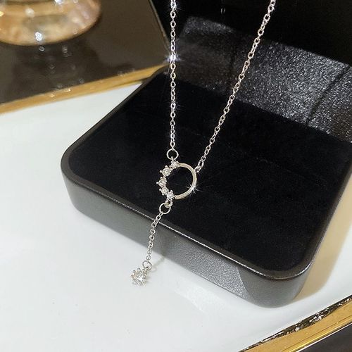 Coréen Argent Titane Acier Collier Filles Versatile Haut De Gamme Niche Perle Papillon Pendentif Clavicule Chaîne Bijoux-X1067 Argent