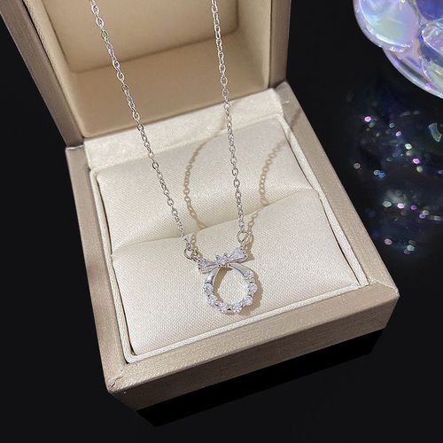 Coréen Argent Titane Acier Collier Filles Versatile Haut De Gamme Niche Perle Papillon Pendentif Clavicule Chaîne Bijoux-X1077 Argent