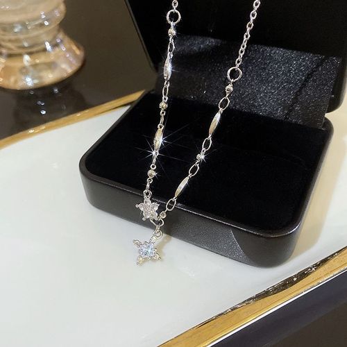 Coréen Argent Titane Acier Collier Filles Versatile Haut De Gamme Niche Perle Papillon Pendentif Clavicule Chaîne Bijoux-X942 Argent