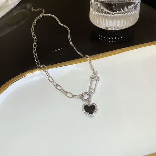 Coréen Argent Titane Acier Collier Filles Versatile Haut De Gamme Niche Perle Papillon Pendentif Clavicule Chaîne Bijoux-X953 Argent