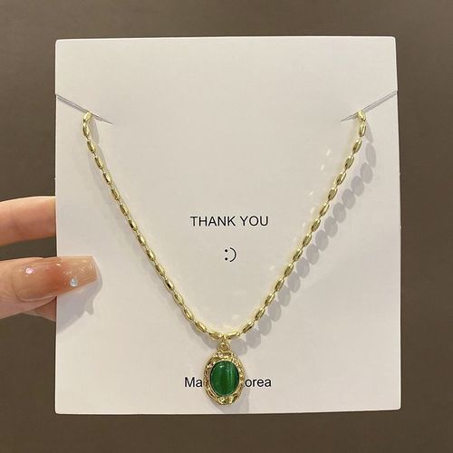 Rétro Lumiere Luxe Émeraude Opale Collier Femmes Polyvalent Niche Design Clavicule Chaîne Palais Style Personnalité Accessoires-X1119 Vert