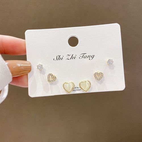 S925 Argent Aiguille Zircon Perle Ensemble Série Boucles D'oreilles Femmes Haut De Gamme Sensation Niche Simple Une Semaine Boucles D'oreilles Boucles D'oreilles-E4539 Or # Opale Pierre Coeur Ensemble