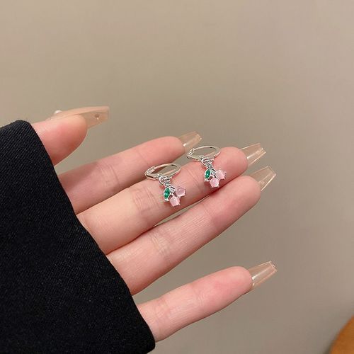 Coréen Rétro Perle Zircon Boucle D'oreille Femelle Niche Indifférent Style Haut De Gamme Boucles D'oreilles Tempérament Oreille Bijoux-A841 Argent # Rose Cerise