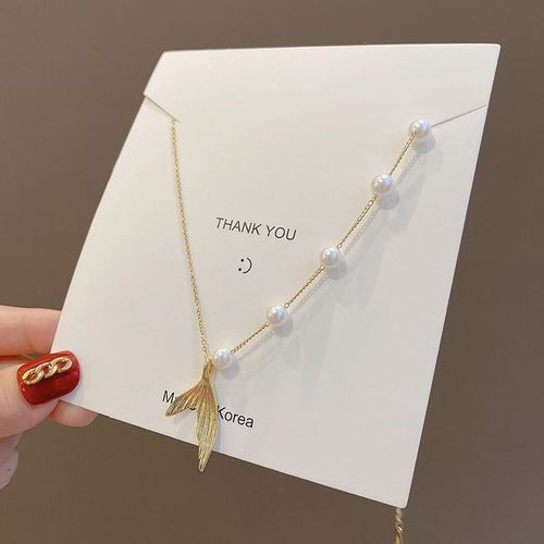 Collier En Acier Au Titane Rétro Pendentif Perle Haut De Gamme Polyvalent Pour Femme Ins Vent Chaud Fille Clavicule Chaîne Bijoux-X186 Or (Acier Au Titane)