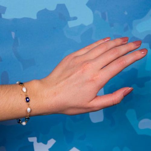 Bracelet Bleu Perles De Nacre Et Cristal En Dégradé De Bleus