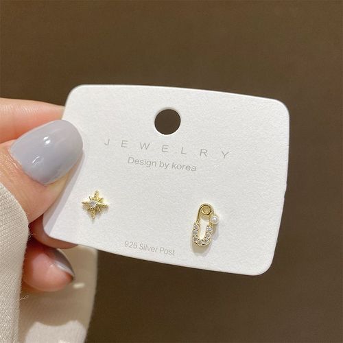 S925 Argent Aiguille Conception Sens Octogonale Étoile Boucles D'oreilles Femmes Asymétrique Perle Broche Boucles D'oreilles Simple Personnalité Oreille Bijoux-E2485 Or