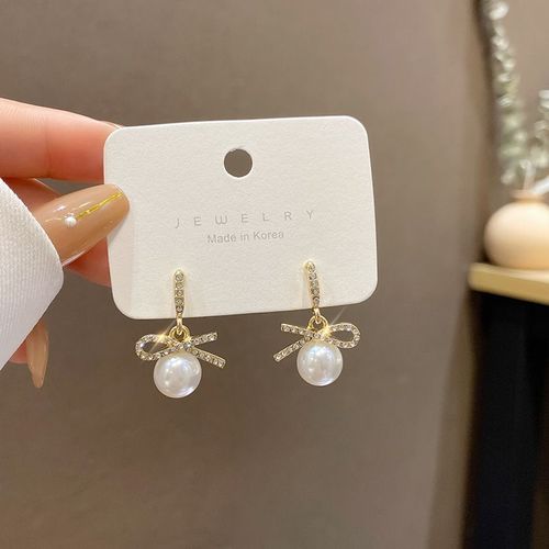 S925 Argent Aiguille Petit Parfum Perle Boucles D'oreilles Femmes Super Flash Arc Strass Boucles D'oreilles Tempérament Coréen Net Rouge Oreille Bijoux-A133 Or