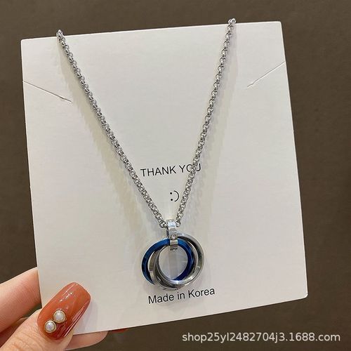 Titane Acier Collier Femme A La Mode Hip Hop Rétro Pendentif Clavicule Chaîne Mâle Étoile Net Rouge Collier Accessoires-X345 Bleu