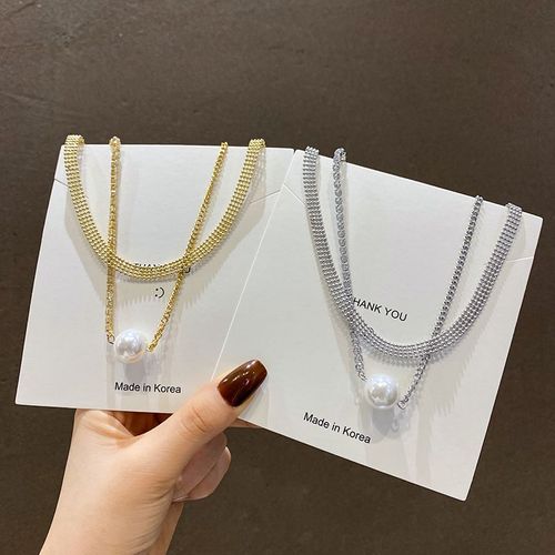 Ins Collier En Acier Au Titane A Double Couche A La Mode Personnalité Exagérée Des Femmes Perle Clavicule Chaîne Net Tempérament Rouge Collier Accessoires-Xl334 Argent