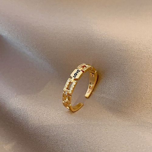 Personnalité De Style Japonais Et Coréen Lettre D'amour Bague Femme Simple Tempérament Diamant Joint Conception Sens Ouverture Main Bijoux-J366 Or Micro-Incrusté De Zircon-Ouverture Réglable