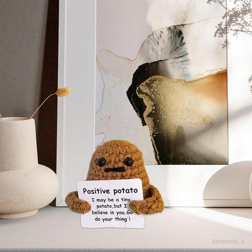 Pomme de terre positive drôle, poupée de pomme de terre tricotée drôle,  poupée à tricoter d'encouragement mignonne avec carte positive, ornements  pour Marron 7cm