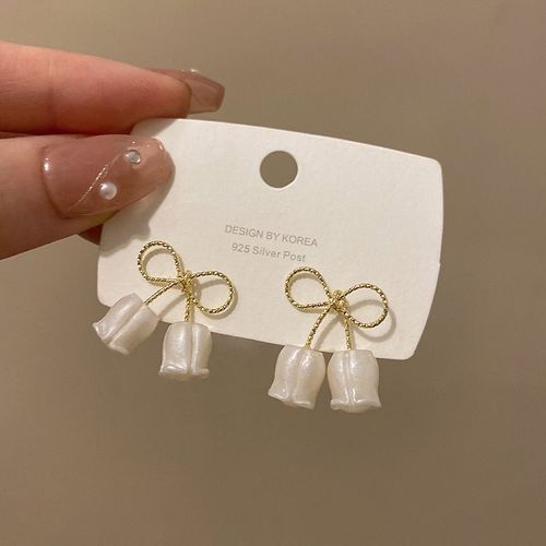 Français Ins Vent Arc Tulipe Boucles D'oreilles Femme Rétro Design Simple Sens 925 Argent Aiguille Boucles D'oreilles-Sw-E5150 Or