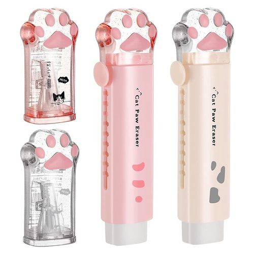 Taille-Crayon Et Gomme Rétractable En Forme De Patte De Chat Mignon Kawaii, Taille-Crayon, Fournitures Scolaires, 4 Pièces