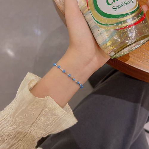 Ins Style Petit Bracelet Perlé Bleu Frais Design De Niche Style Indifférent Bracelet Simple Féminin All-Match Bracelet-Sw-S280 Argent