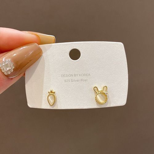 S925 Argent Aiguille Mignon Lapin Carotte Boucles D'oreilles Femme Asymétrique Opale Boucles D'oreilles Oreille Piercing Net Rouge Oreille Bijoux-Sw-E5547 Or