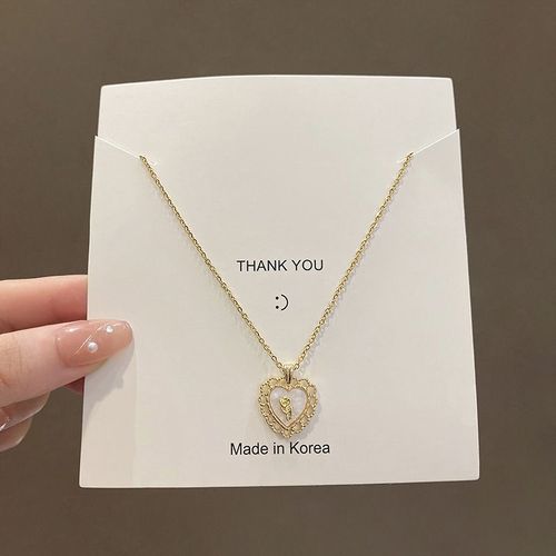 Collier En Acier Titane Simple Rétro Femme Ins Style All-Match Nacre Amour Pendentif Doux Tempérament Fée Accessoires-Sw-X367 Or