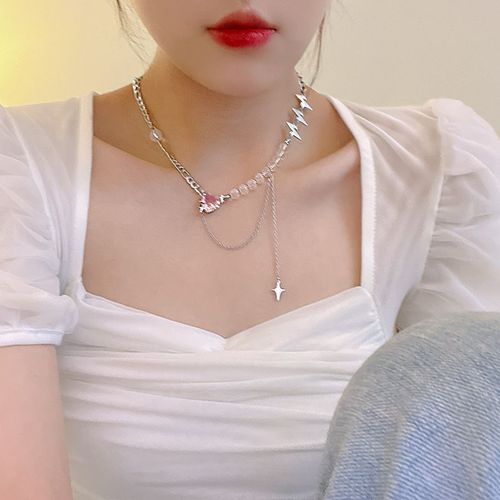 Collier En Acier Au Titane Avec Coutures En Cour Rose Pour Femme Chaîne De Clavicule De Tempérament De Niche De Vent Doux Et Frais Pour Femmes 2022 Nouveaux Accessoires-Sw-X964 Argent