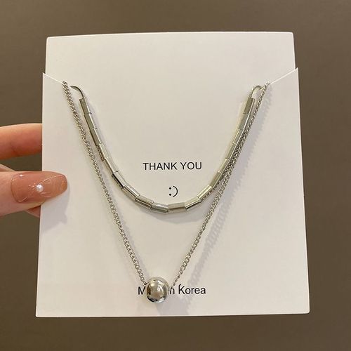 Collier Carré En Forme De Boule Empilé A Double Couche Sens Haut De Gamme Des Femmes Du Filet De Vent Frais Chaîne De Chandail Rouge Hip-Hop Sautant Di Chaîne De Clavicule Mâle-Sw-X1054 Argent