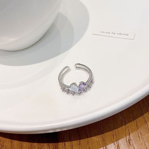 Version Coréenne De La Bague D'amour En Zircon A Double Couche Femelle Ins A La Mode Sensation Haut De Gamme Niche Filet Index Rouge Bague Tempérament Rétro Bijoux-Sw-J613 Argent-Ouverture Réglable