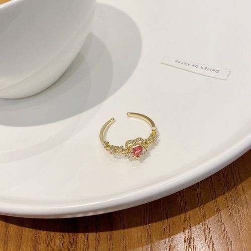Bague D'amour En Zircon Rose Niche Féminine Tempérament Ins Style Bague Haut De Gamme Bague Fille Chaude Bijoux-Sw-J622 Or-Ouverture Réglable