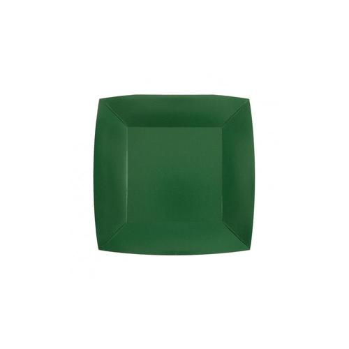 10 ASSIETTES CARTON BIO CARRÉES 18CM VERT FONÇÉ