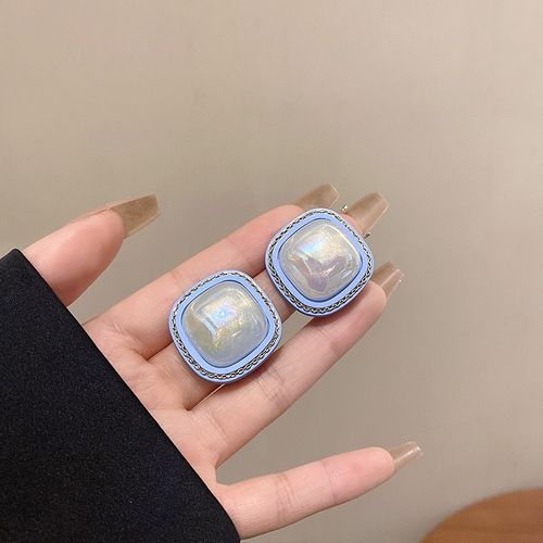 Printemps Nouvelle Perle Carrée Boucles D'oreilles Femme All-Match Petite Personnalité Fraîche Vert Boucles D'oreilles 925 Argent Aiguille Boucles D'oreilles-Sw-E4761 Bleu
