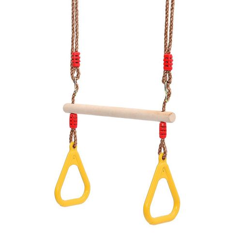 Trapèze En Bois, Anneaux Et Barre De Gymnastique Pour Enfant, Jaune, 200 Cm, Matériau: Plastique (Pp, Pe)