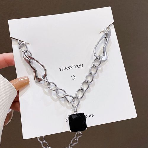 Ins Style Hip-Hop Tendance Collier En Acier Au Titane Femme Niche Design Rétro Bijou Noir Pendentif Chandail Chaîne Accessoires-Sw-X786 Argent