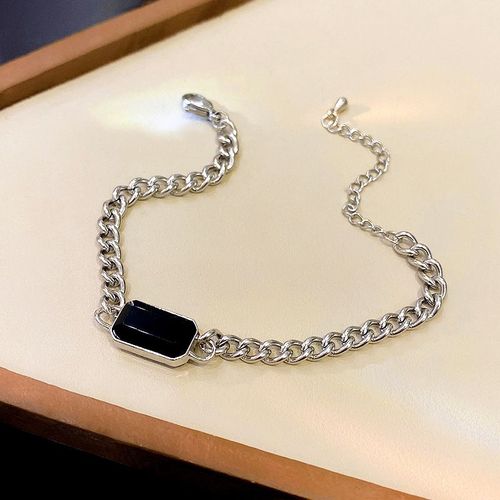 Version Coréenne Du Bracelet Rétro En Zircon Noir Femme Hip-Hop Ins Bracelet All-Match De Rue A La Mode Célébrité Internet Bijoux Personnalisés-Sw-S228 Argent