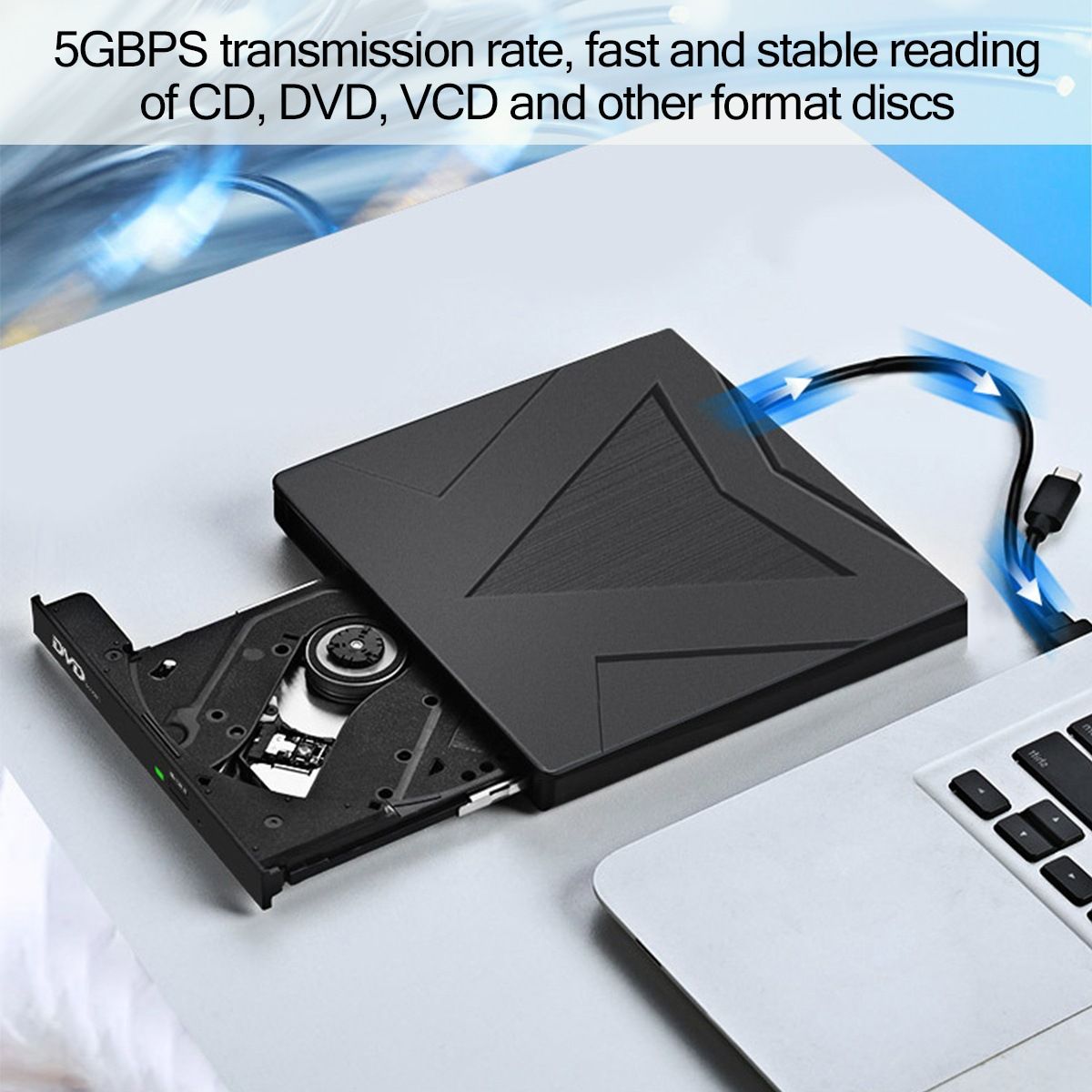 Lecteur CD/DVD Externe Usb 3.0/Type C Double interface, Noir... - 2