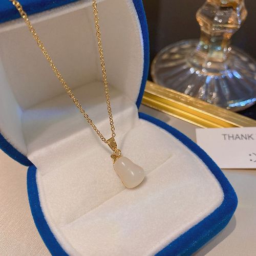 Ins Style Double Face Gourde Collier En Acier Titane Niche Femme Haut De Gamme Calcédoine Incrustée De Diamants Pendentif Clavicule Chaîne Accessoires-Sw-X403 Or