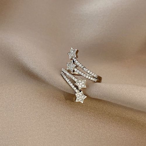 Bague En Zircon Étoile A Cinq Branches Micro-Incrustée Multicouche Femme Haut De Gamme Sens Lumiere Luxe Tempérament Anneau Commun Net Rouge Tendance Anneau-J385 Argent-Micro-Incrusté De Diamants-Ouverture Réglable