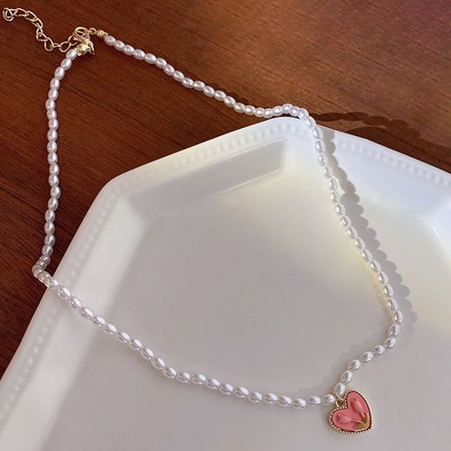 2022 Nouveau Doux Rose Coeur Collier Boucles D'oreilles Ensemble Doux Cool Style Polyvalent Perle Clavicule Chaîne Accessoires-Sw-X884 Or