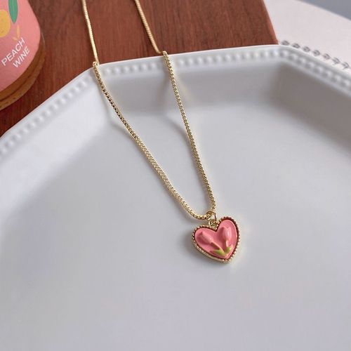 2022 Nouveau Doux Rose Coeur Collier Boucles D'oreilles Ensemble Doux Cool Style Polyvalent Perle Clavicule Chaîne Accessoires-Sw-X883 Or