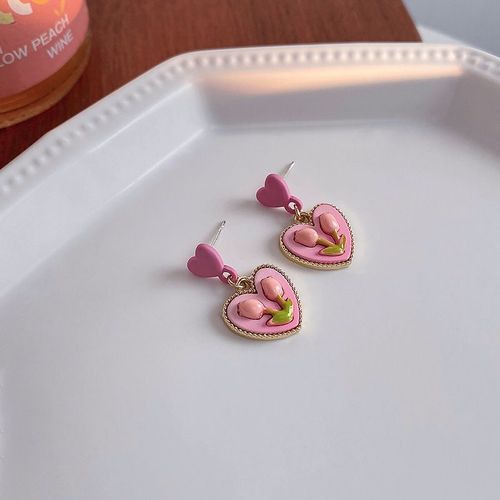 2022 Nouveau Doux Coeur Rose Collier Boucles D'oreilles Ensemble Doux Cool Style Polyvalent Perle Clavicule Chaîne Accessoires-Sw-E5141 Or