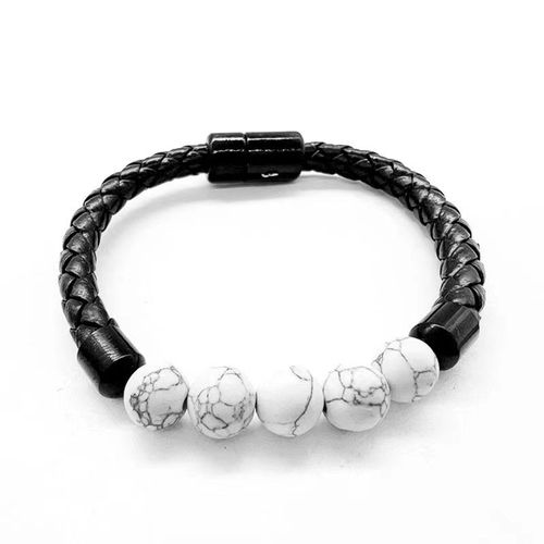 Pierre Naturelle Cuir Corde Tressée Bracelet Bracelet Pierre Naturelle Bracelet Force Affaires-Cuir Corde-Blanc Turquoise