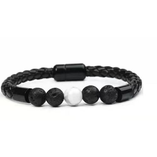 Pierre Naturelle Cuir Corde Tressée Bracelet Bracelet Pierre Naturelle Bracelet Force Marchand-Cuir Corde-Pierre Volcanique+Blanc Turquoise