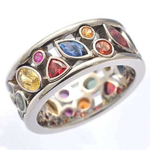 Exquis Motif Géométrique Évider Diamant Multicolore Bague Femmes Simple Zircon Bijoux-Bague-No.7