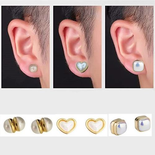 Nouvelles Boucles D'oreilles Magnétiques En Perles D'amour Sans Piercing Bijoux En Perles De Clip D'oreille En Pierre Absorbant Le Fer - Une Paire De Boucles D'oreilles Carrées En Strass