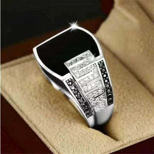 Vente Chaude Bijoux Nouvel Or Large Visage Incrusté De Diamants Noirs Bague Pour Hommes De Mode Hip Hop Pleine Bague En Diamant - Argent - N ° 6